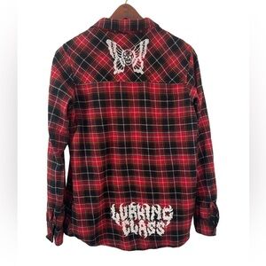 Lurking Class By Sketchy Tank Mariposa Butterfly Flannel Shirt Plaid Women's S